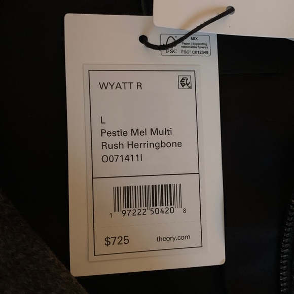 THEORY WYATT RUSH HERRINGBONE WOOL -BLEND JACKET size large brand new - Picture 14 of 14